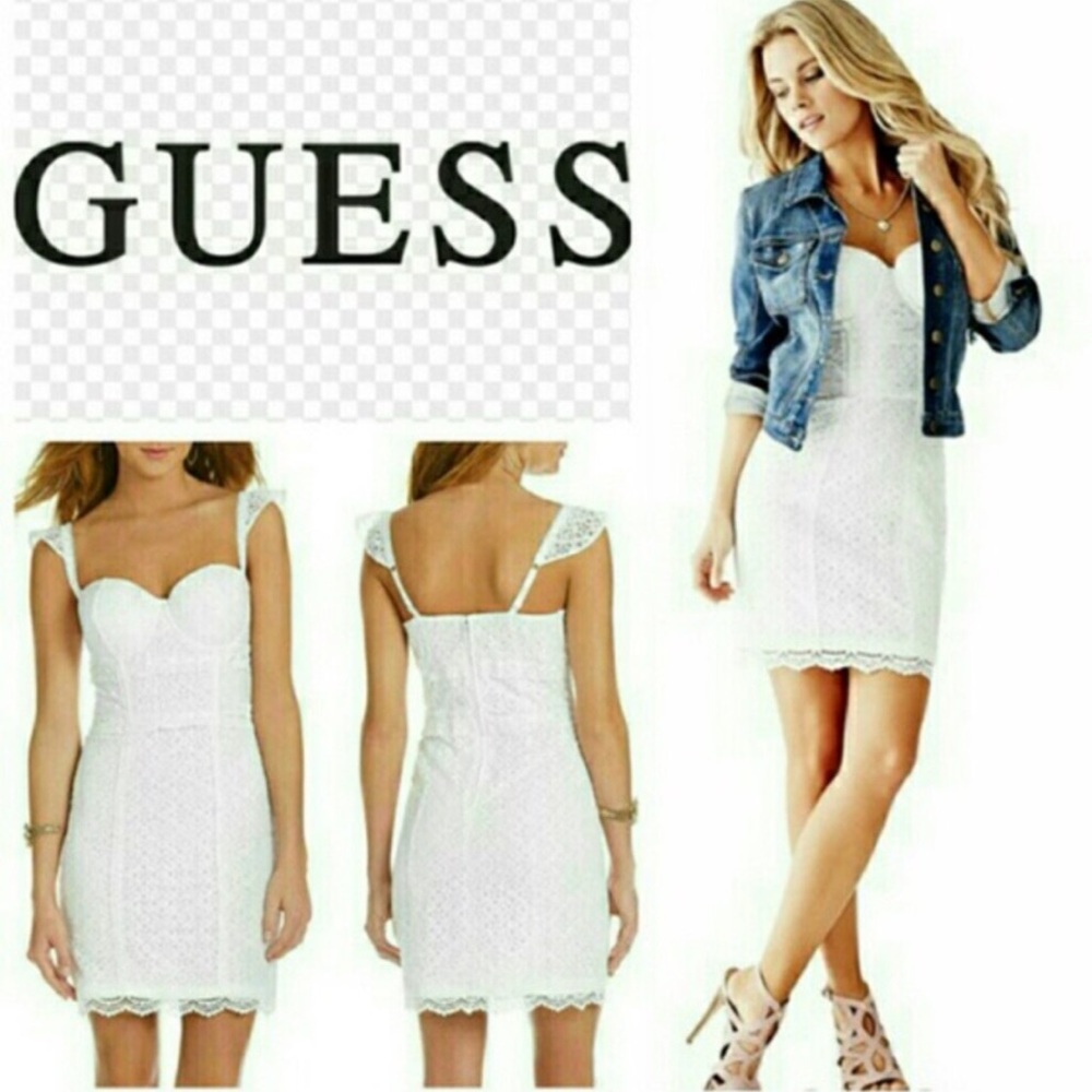 GUESS MARCIANO WHITE CORSET WAIST LACE TRIM SWEETHEART NECKLINE BUSTIER DRESS 4